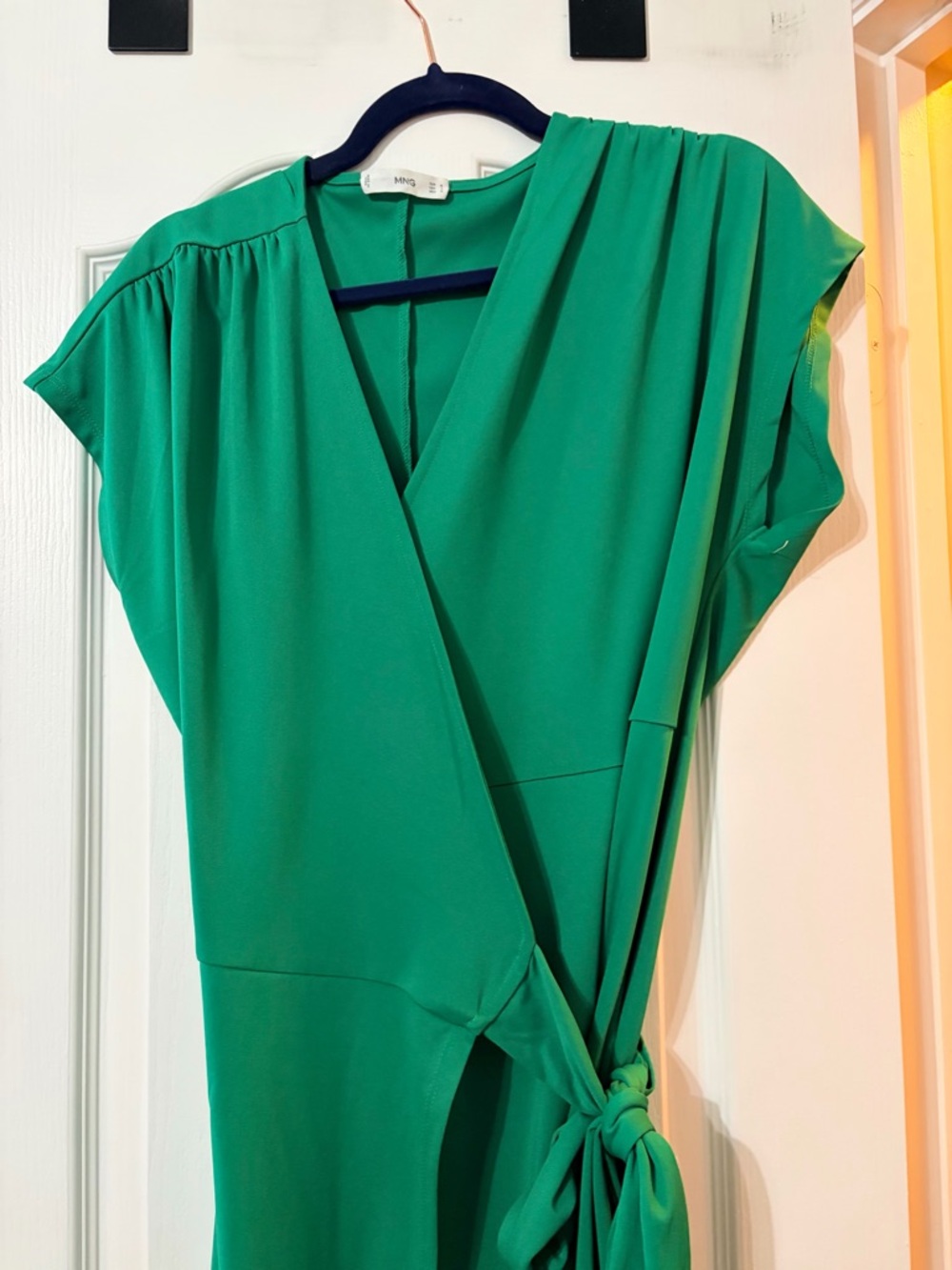 Mango Emerald Green Wrap Midi Dress with Side Tie - Picture 2 of 3